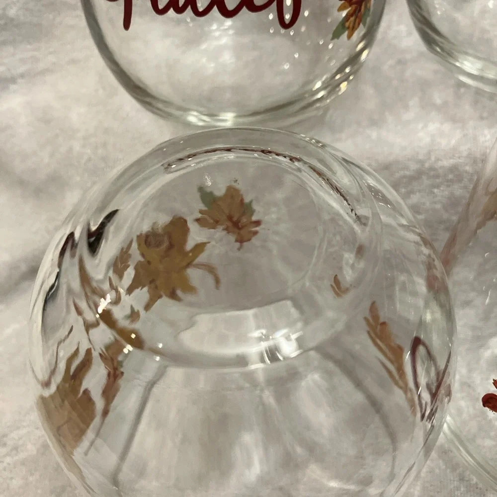 Thanksgiving Fall Leaves Stemless Wine Water Glasses GRATEFUL Table Barware (4)
